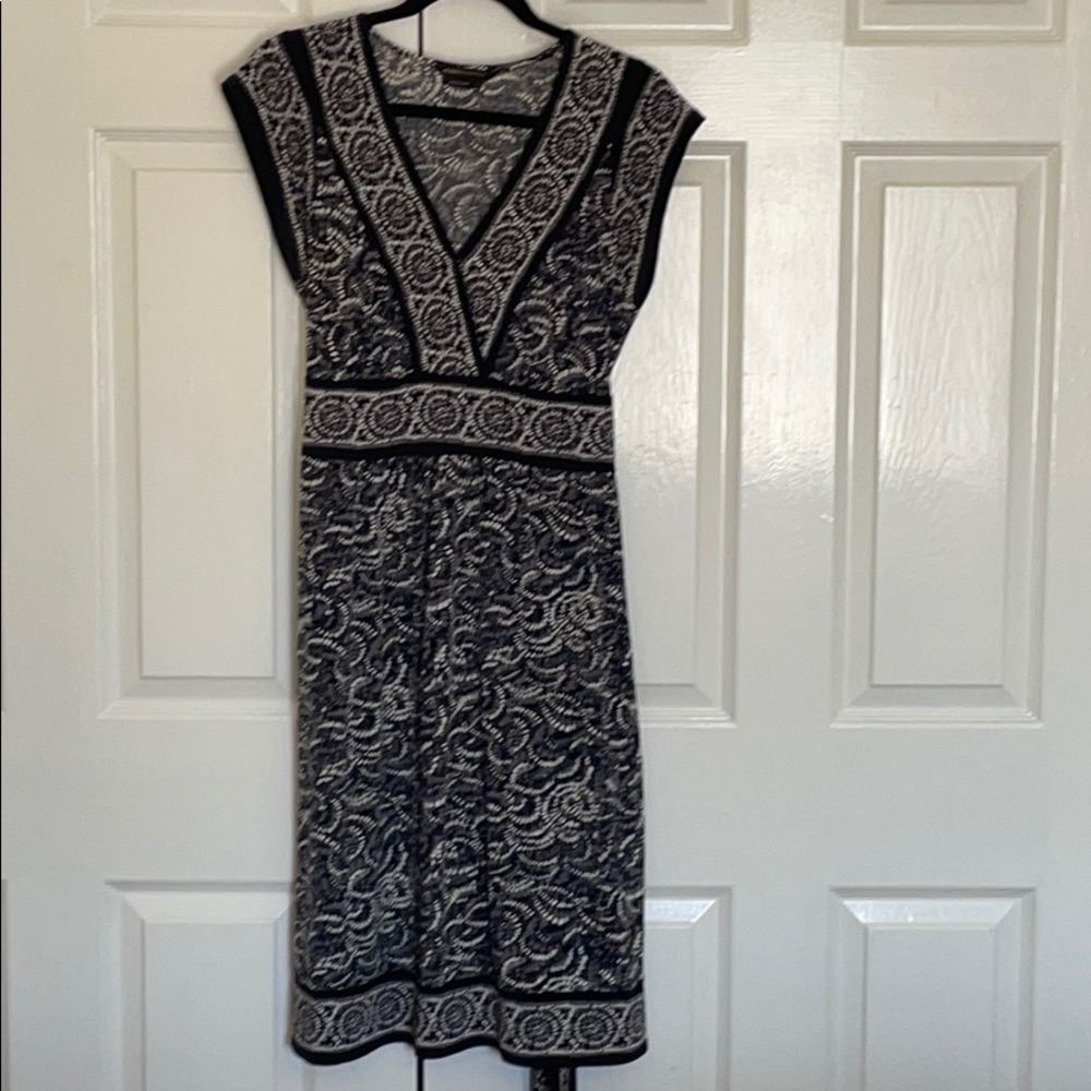 BCBG navy and grey print dress